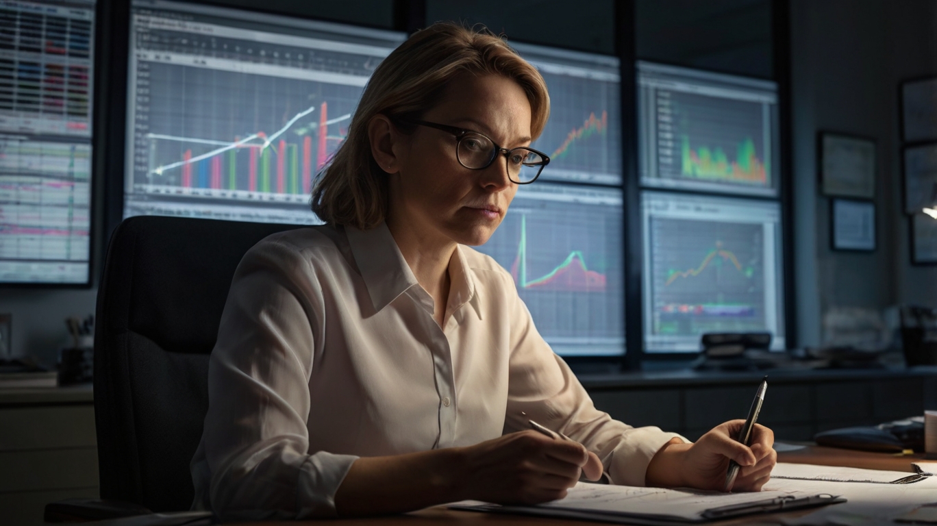 Finance professionals analyzing data